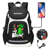 Minecraft Creeper USB Charging Backpack School NoteBook Laptop Travel Bags